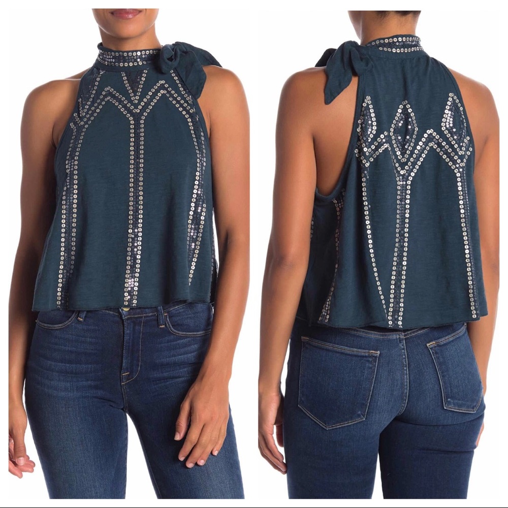 Free People Glitter City Tie Neck Tank
